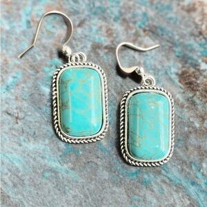 Beautiful Rectangular Turquoise Bezel Earrings